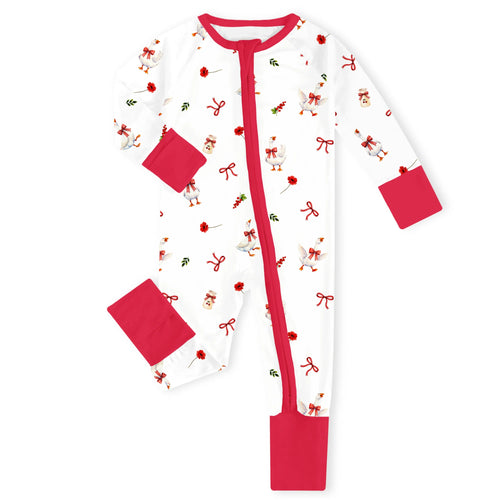 Country Goose and Bows Bamboo Zipper Romper Pajamas