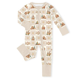 Christmas Gingerbread Village Beige Bamboo Zipper Romper Pajamas