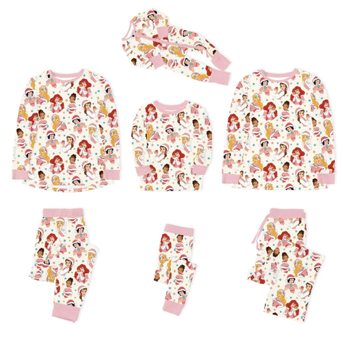 Christmas Pink Princess Light Pink Bamboo Family Matching Pajamas