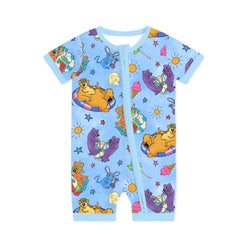 Bear Summer Beach Baby Bamboo Short Zipper Romper Pajamas