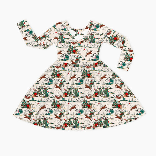 Christmas Cowboy Kids Bamboo Long Sleeves Dress