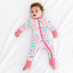 Sweet Duck Patchwork Pink Bow Bamboo Zipper Romper Pajamas