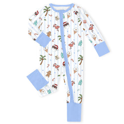 Christmas Tropical Holiday Bamboo Zipper Romper Pajamas