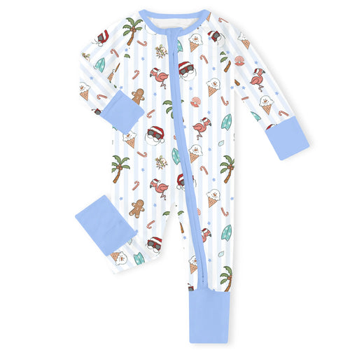 Christmas Tropical Holiday Bamboo Zipper Romper Pajamas