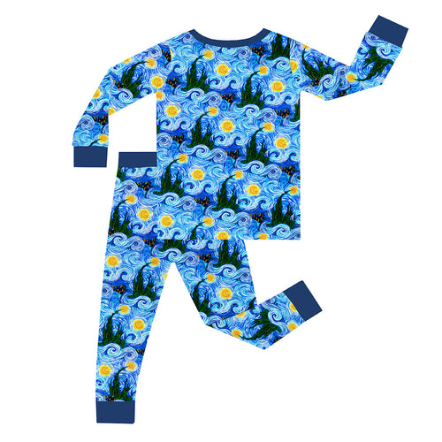 Deep Blue Starry Sky Kid Bamboo Two-Piece Pajama Set