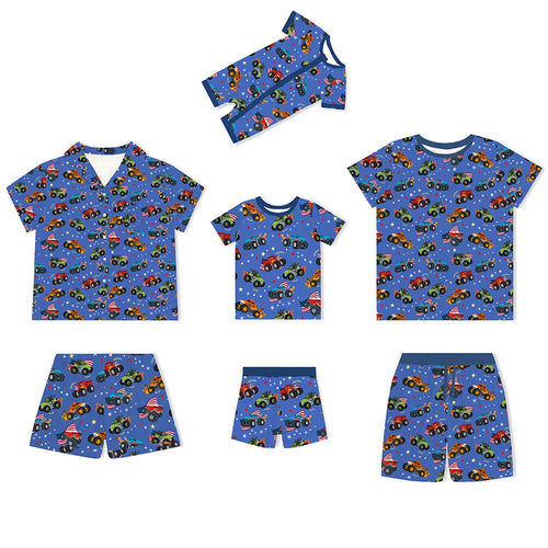4th of July × Monster Truck Blue Bamboo Short Family Matching Pajamas