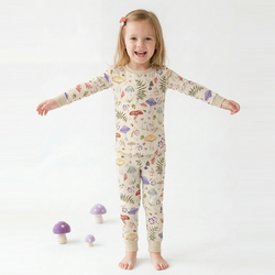 Mushroom Magic Meadow Adventure Kids Bamboo Two-Piece Pajama Set
