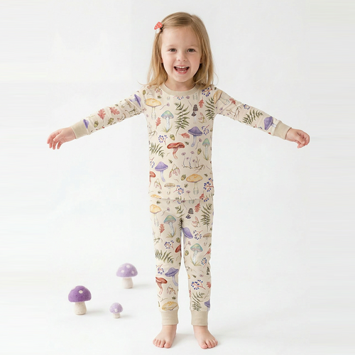 Mushroom Magic Meadow Adventure Kids Bamboo Two-Piece Pajama Set