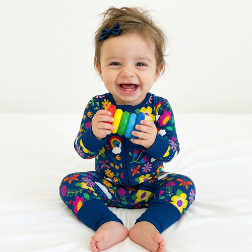 Sunny Rainbow Garden and Playful Petals Bamboo Zipper Romper Pajamas