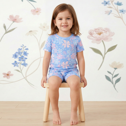 Spring Petal Party Kids Bamboo Two-Piece Pajama Short Sleeve Set