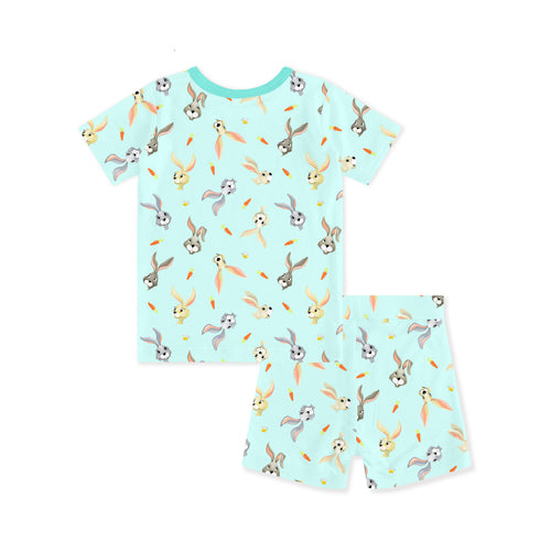 Easter Hoppy Bunny Carrot Parade Green Kids Bamboo Short Two-Piece Pajama Set