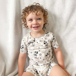 Little Mouse Chessboard Pattern Kids Pajama Shorts Set