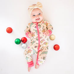 Christmas Green Guy Deer Baby Bamboo Zipper Romper