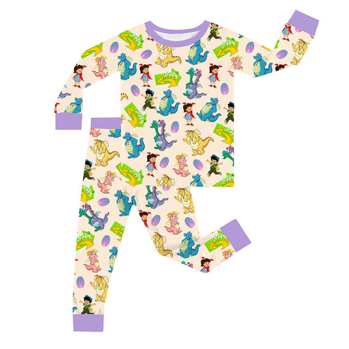 FancyPrince Cartoon Dragon Kid Bamboo Two-Piece Pajama Set