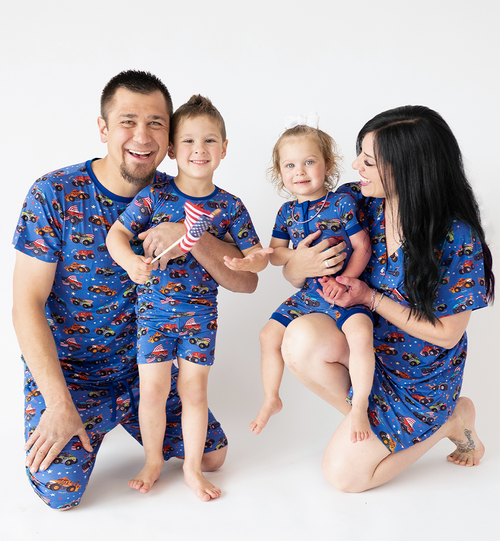 4th of July × Monster Truck Blue Bamboo Short Family Matching Pajamas
