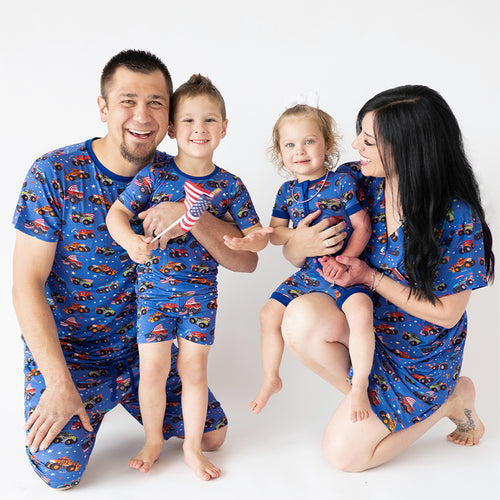 4th of July × Monster Truck Blue Bamboo Short Family Matching Pajamas