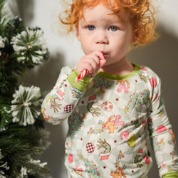 Christmas Green Cartoon Figure Kids Bamboo 2 Piece Pajama Set Green