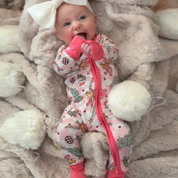 Christmas Green Cartoon Figure Baby Pink Bamboo Zipper Romper Pink