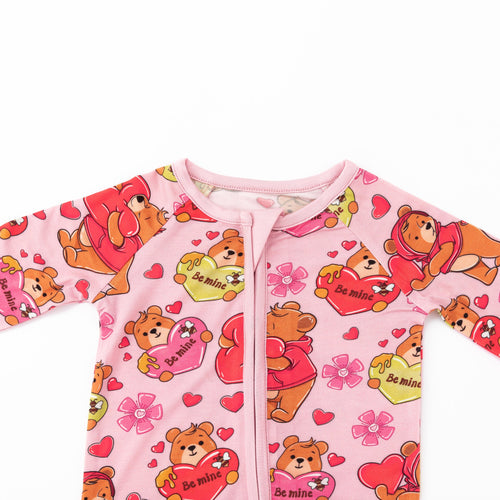 Valentine Wishes and Bear Hugs Love Bamboo Zipper Romper Pajamas