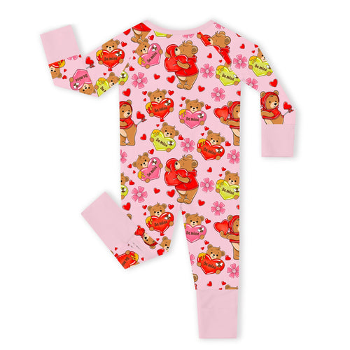 Valentine Wishes and Bear Hugs Love Bamboo Zipper Romper Pajamas