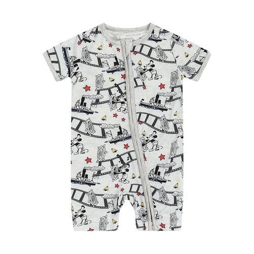 Mickey Mouse Cruise Ship Printing Bamboo Short Sleeve Zipper