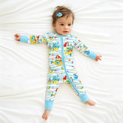 Mermaid Friends Ocean Life Baby Bamboo Zipper Romper Pajamas