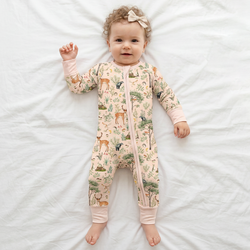 Woodland Forest Deer Meadow Dreams Cream Bamboo Zipper Romper Pajamas