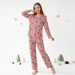 Christmas Pink Tree Cakes and Bows Print Bamboo Women's Pajamas Set