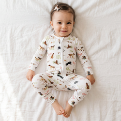 Hunting Puppy Dog and Game Bird Bamboo Zipper Romper Pajamas