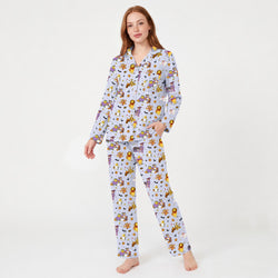 Halloween Bear Pumpkin Bat Print Bamboo Women's Pajamas Set