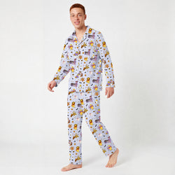 Halloween Bear Pumpkin Bat Print Bamboo Men's Pajamas Set