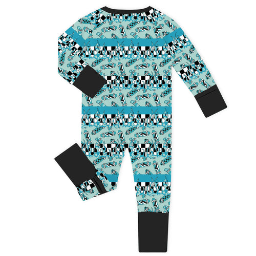 Rad Skate & Flame Bamboo Zipper Romper Pajamas