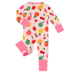 Summer Fruit Frenzy Pink Bamboo Zipper Romper Pajamas