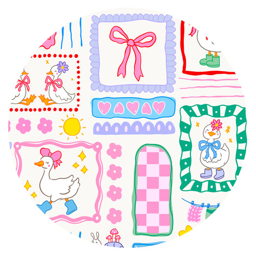 Sweet Duck Patchwork Pink Bow Kids Bamboo Two-Piece Pajama Set