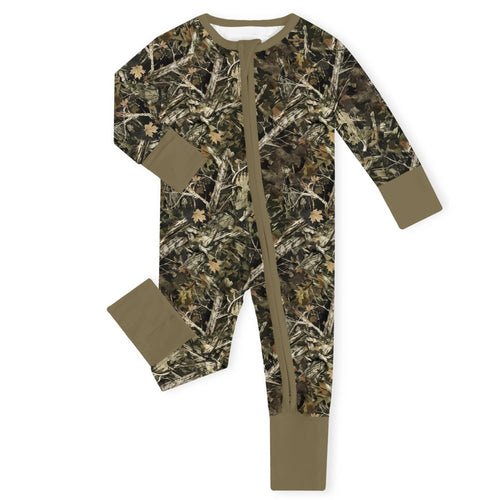 Deep Forest Ridge Camo Olive Bamboo Zipper Romper Pajamas