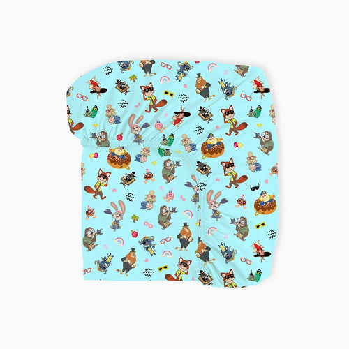 Crazy Zoo Blue Bamboo Fitted Crib Sheet