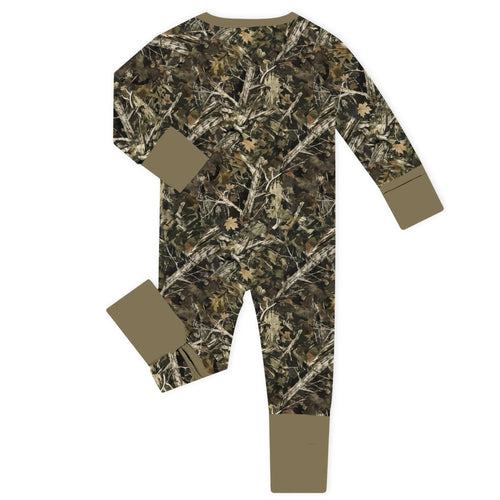 Deep Forest Ridge Camo Olive Bamboo Zipper Romper Pajamas