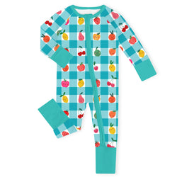 Colorful Orchard Gingham Fruits Bamboo Zipper Romper Pajamas