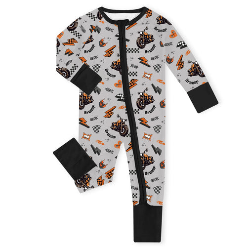Vintage Motorcycle Braaap Bamboo Zipper Romper Pajamas
