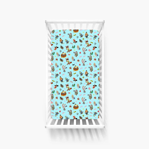 Crazy Zoo Blue Bamboo Fitted Crib Sheet
