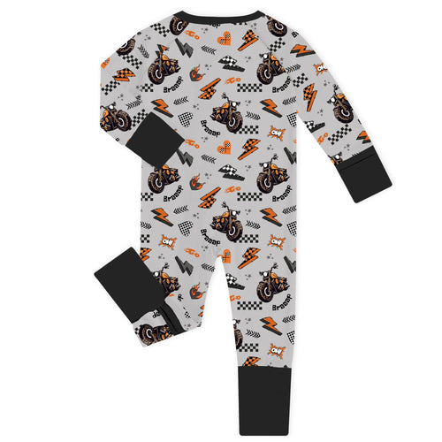 Vintage Motorcycle Braaap Bamboo Zipper Romper Pajamas