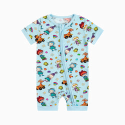 Naughty Diaper Family Dinosaur Baby Bamboo Short Zipper Romper Pajamas