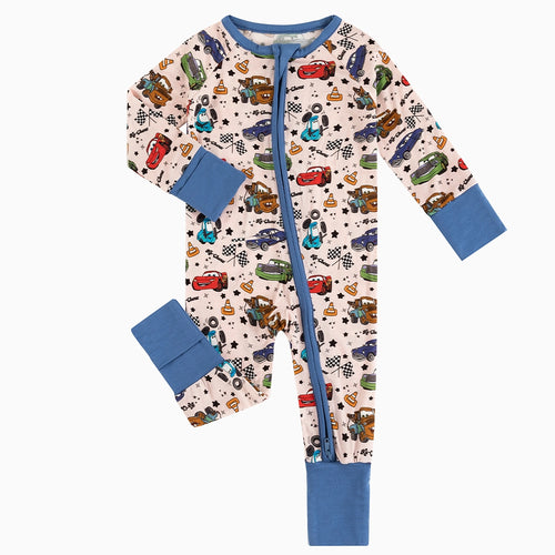 Cartoon Car Pentacle Bamboo Zipper Romper Pajamas