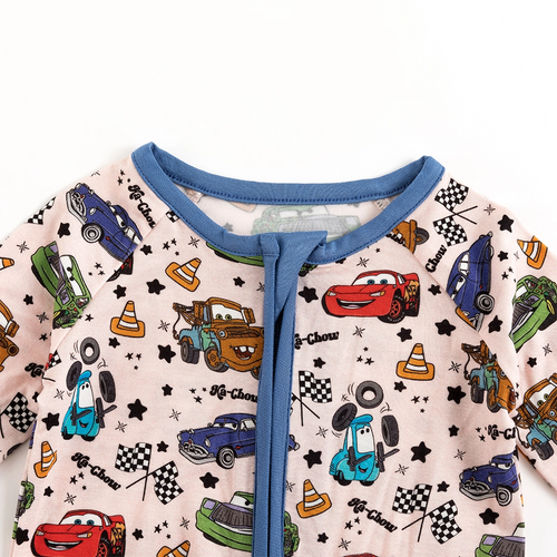 Cartoon Car Pentacle Bamboo Zipper Romper Pajamas
