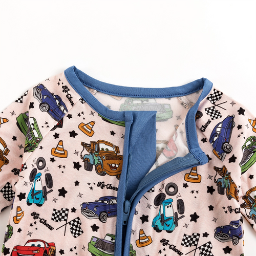 Cartoon Car Pentacle Bamboo Zipper Romper Pajamas
