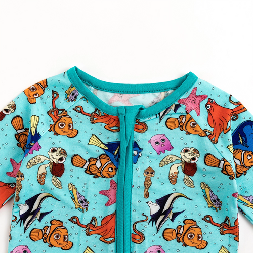 Marine Animals Bamboo Zipper Romper Pajamas