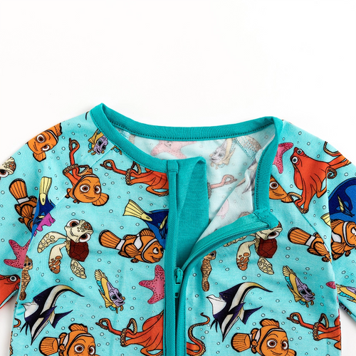 Marine Animals Bamboo Zipper Romper Pajamas