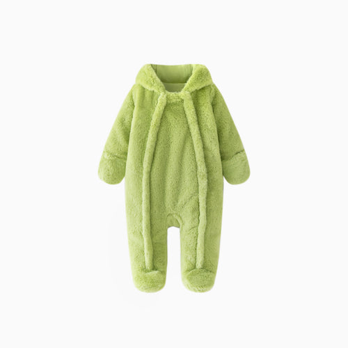 Avocado Green Baby Bear Fleece Hooded Romper