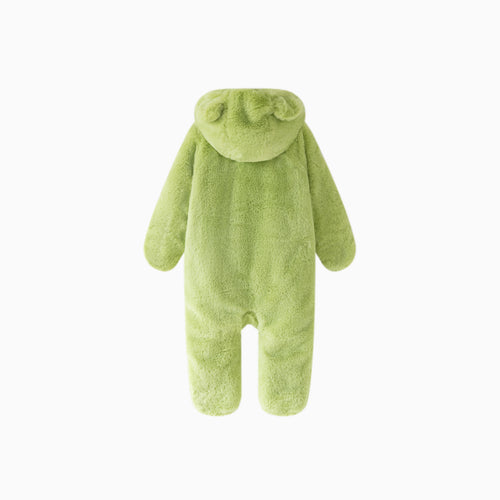 Avocado Green Baby Bear Fleece Hooded Romper