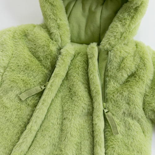 Avocado Green Baby Bear Fleece Hooded Romper